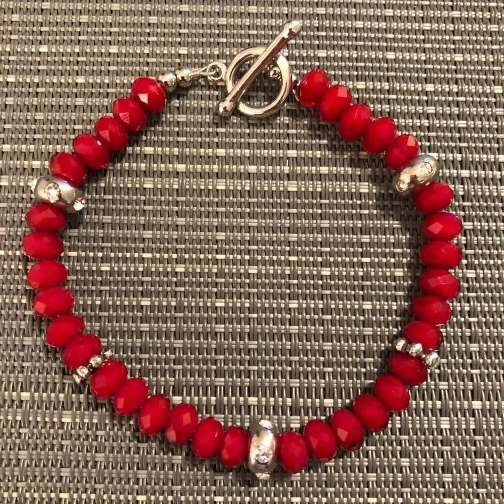 Red Swarovski & Silver Rhinestone Bracelet